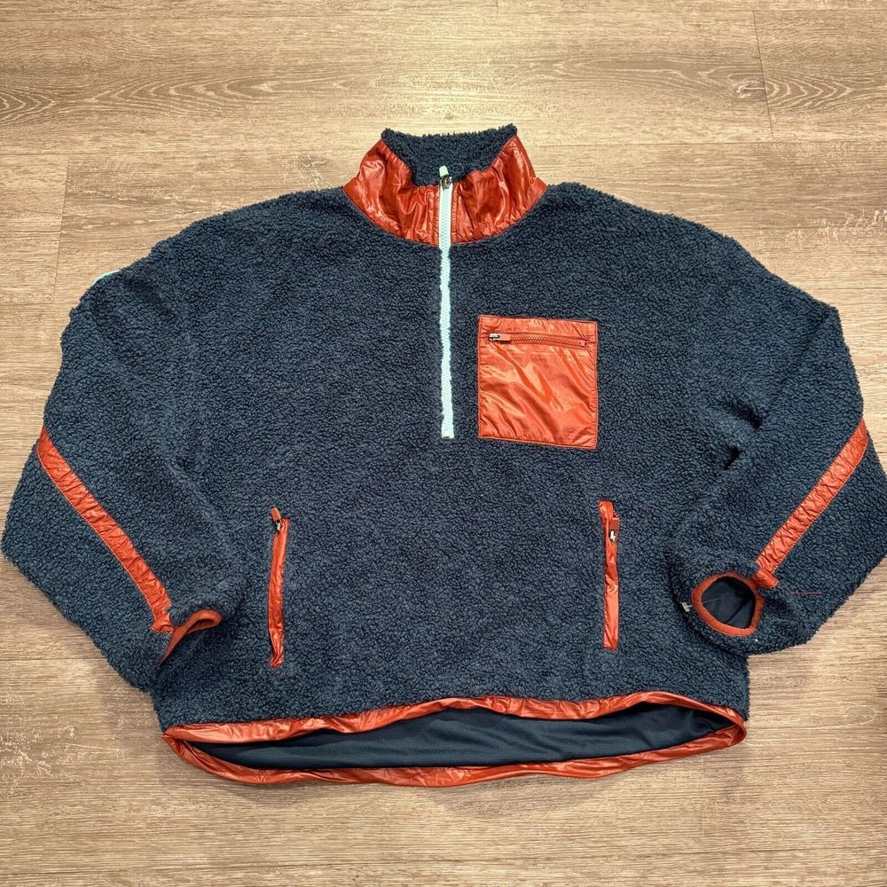 Fabletics Fleece‎ Pullover Womens Medium Blue Orange Lounge Quarter Zip Jacket